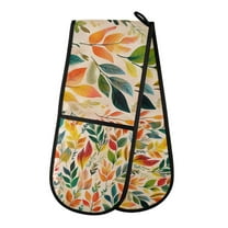 Yayeee Double Oven Mitt Kitchen Heat Resistant Baking 35" x7" Quilted Glove, Orange Leaves