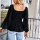 thumbnail image 5 of Mujeres largo puff mangas Camisas escote elástico de alta cintura una línea multi capas hem elegante Top negro M, 5 of 7