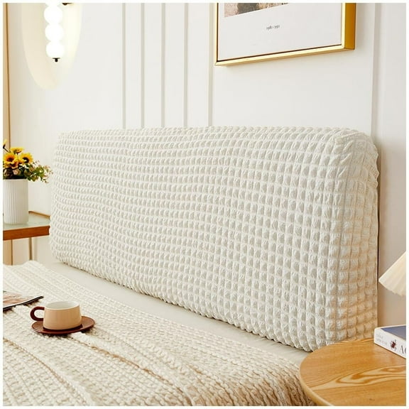 Bed Headboard Cover, Waffle Grid Headboard Slipcover Washable Bed Head Cover Furniture Dustproof Protector Cover for Bedroom Décor
