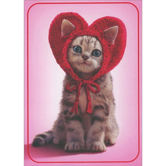 Avanti Press Kitten Wearing Knit Red Heart Cap Cute Cat Valentine's Day Card