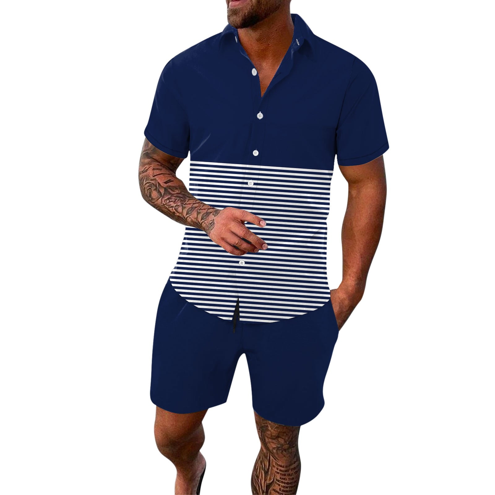 Vedolay Swim Suit,Men's 2 Pieces Shirt Set Short Sleeve Button