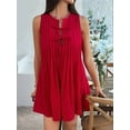 thumbnail image 5 of Womens Tie Front Mini Dress Summer Sleeveless Pleated Casual Loose Babydoll Dresses Red S, 5 of 9