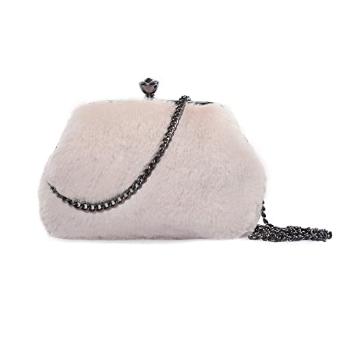 Pink/Black faux fur chain crossbody shoulder purse 