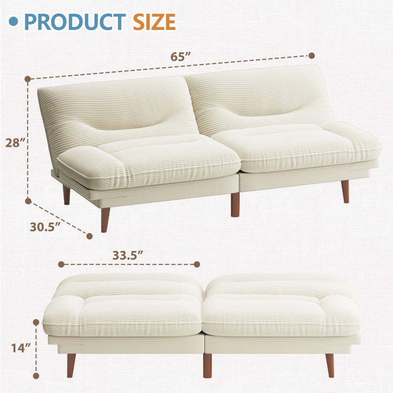 Homall Futon Sofa Bed with Adjustable Backrest & Five Angles Adjustable Armrests Sofa Couch for Small Spaces Living Room Office,Corduroy Beige
