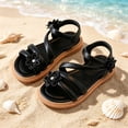 thumbnail image 2 of FINALGANG Little Girls Adjustable Ankle Strap Rhinestone Floral Multi Thin Strap Open Toe Sandals Thick Flat Sole Summer Casual Princess Sandals Cozy Shoes 8-9 Years, 2 of 9