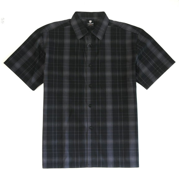 YAGO Men's Casual Plaid Short Sleeve Woven Button Down Shirt Black GI1 (Large)