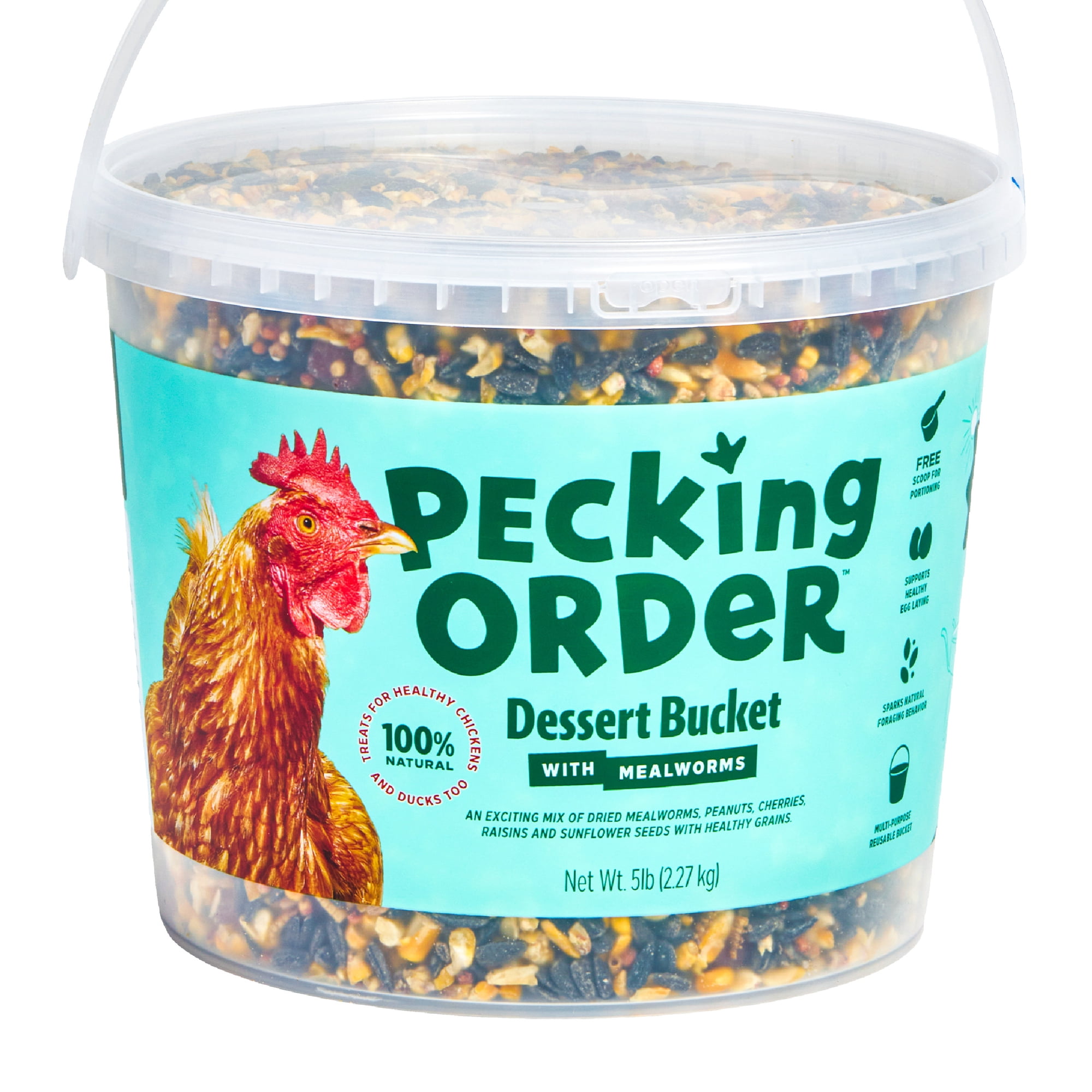 Pecking Order Dessert Bucket with Mealworm bits, 5 lb. for Poultry with Easy-to-Carry Handle