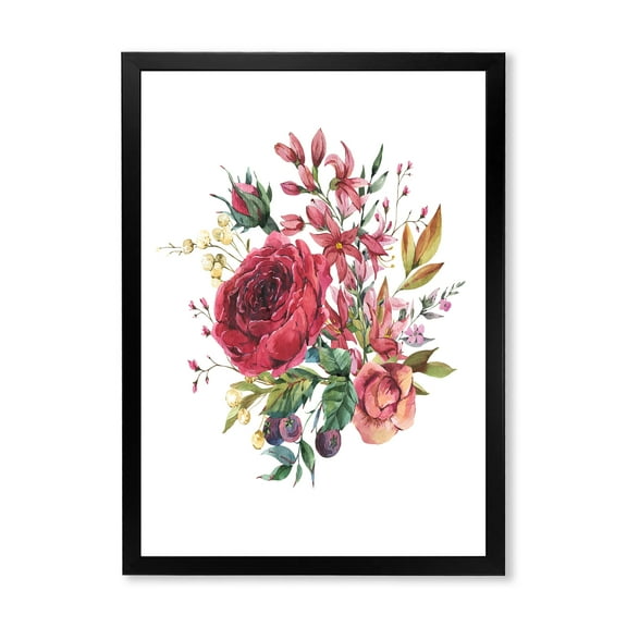 Designart 'Ancient Wildflowers and Burgundy Rose' Farmhouse Framed Art Print