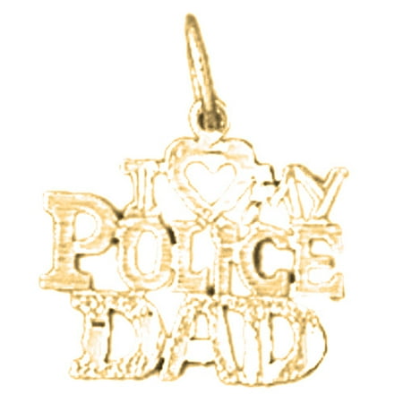 18K Yellow Gold I Love My Police Dad Pendant - 17 mm