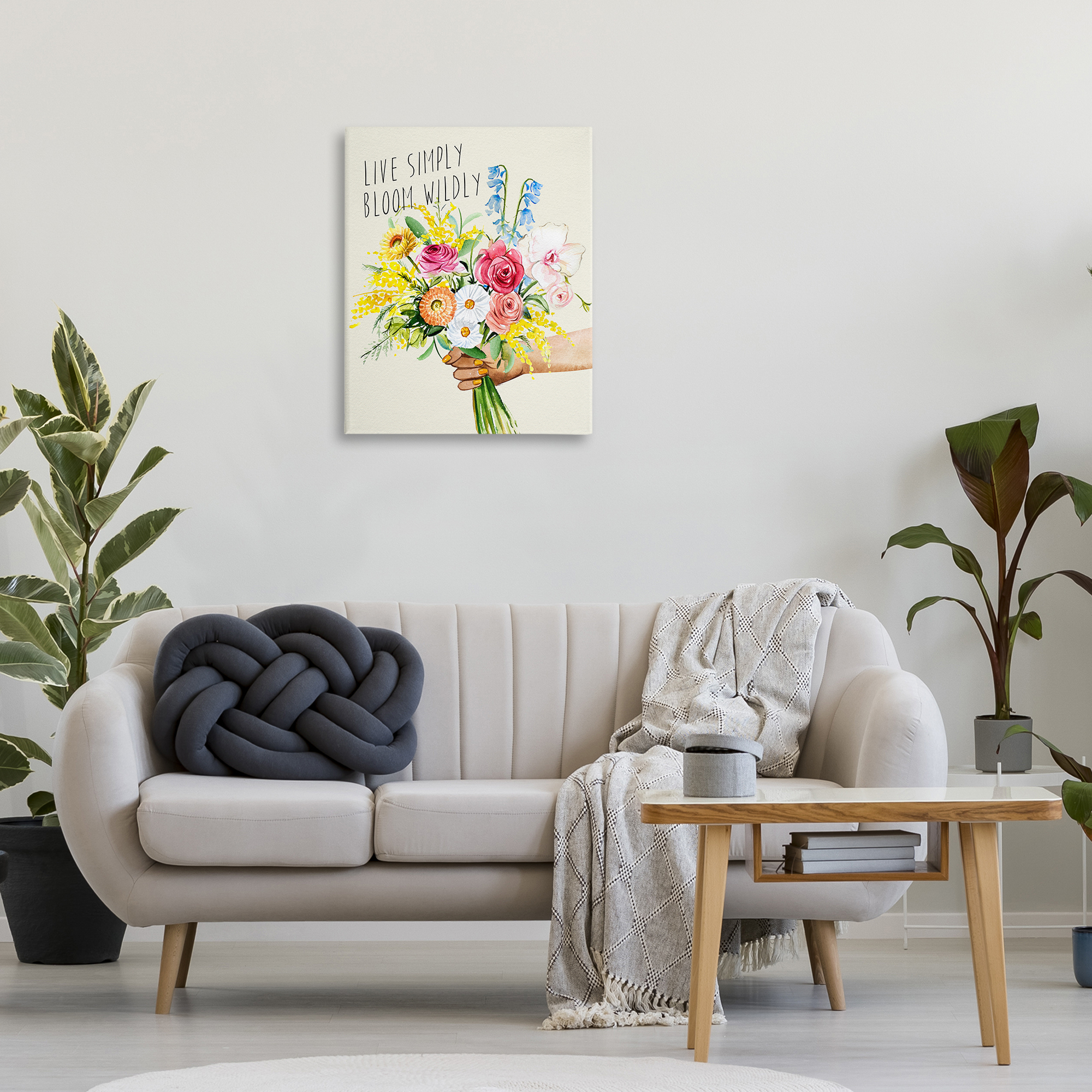 Stupell Industries Live Simply Bloom Wildly Botanical & Floral Painting Gallery Wrapped Canvas Art Print Wall Art, 24 x 30