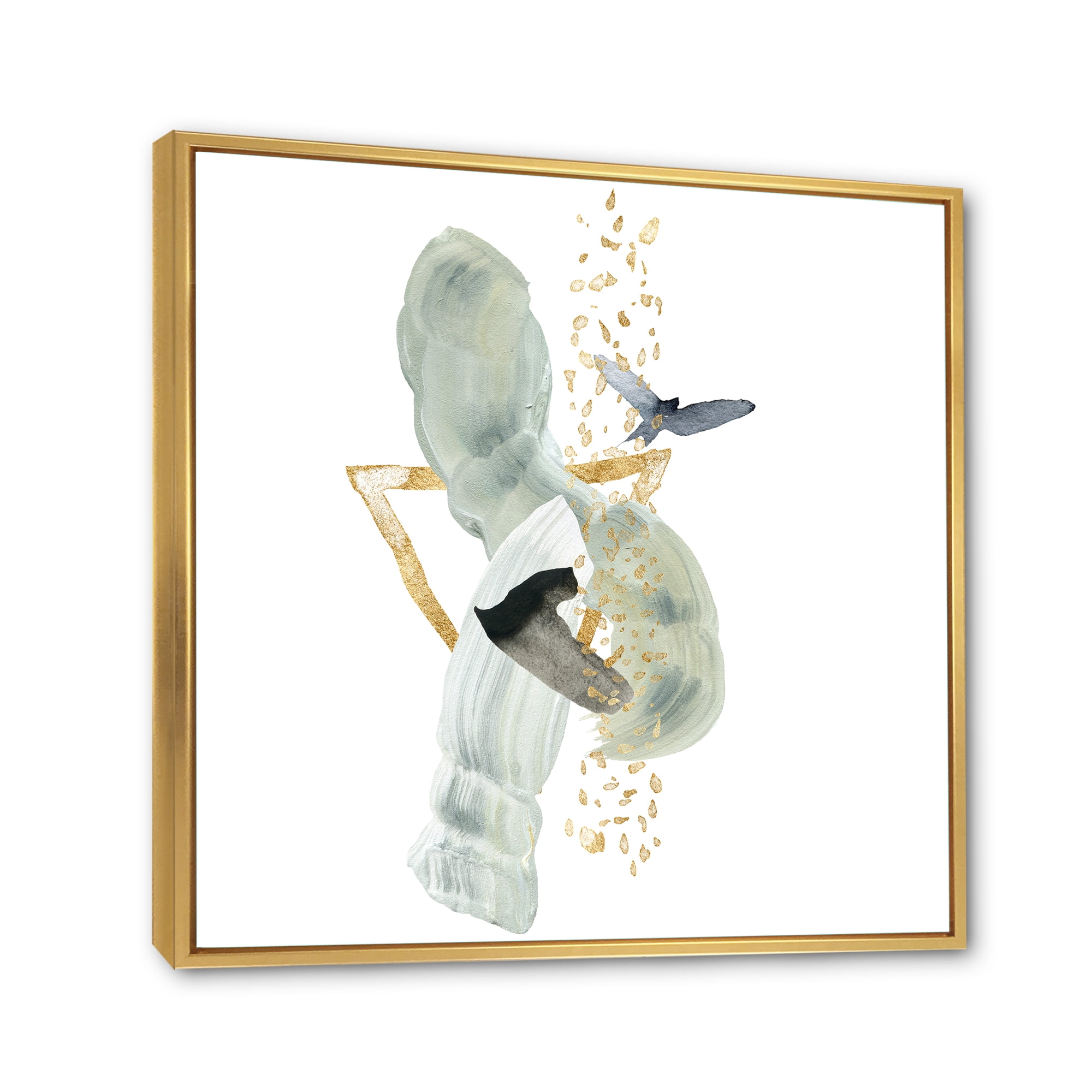 Designart 'Abstract Golden Mountain With Bird and Moon' Modern Framed Canvas Wall Art Print