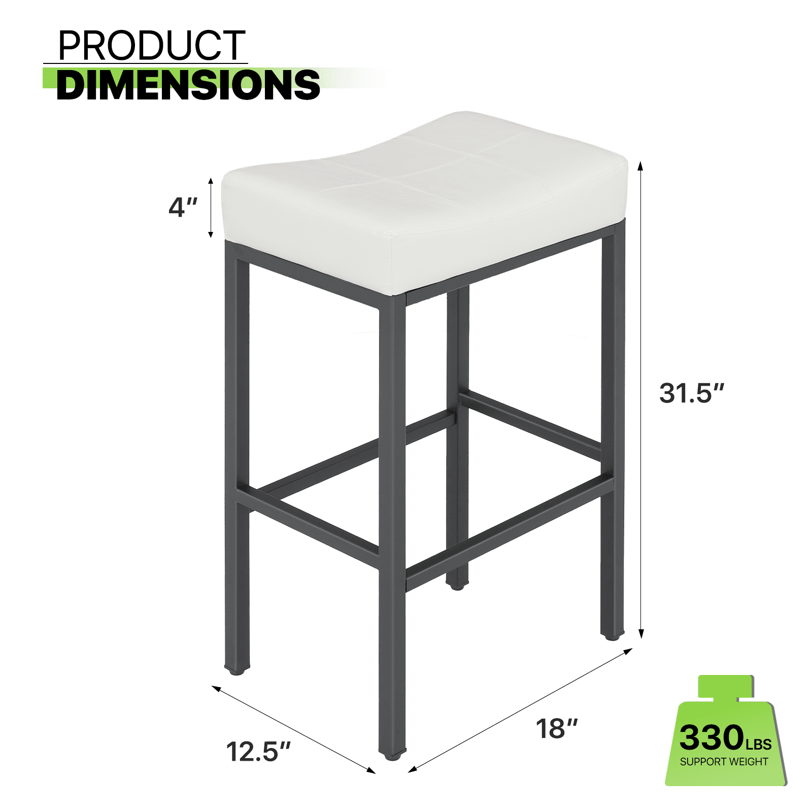 Magshion 31.5" Upholstered Counter Bar Stool Set of 2, Backless PU Leather Saddle Seat Barstools for Kitchen Island, Metal Frame, White