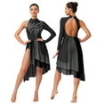 thumbnail image 6 of iiniim Women Lyrical Performance Asymmetrical Split Leotard Dress Modern Dance Costume Black M, 6 of 7