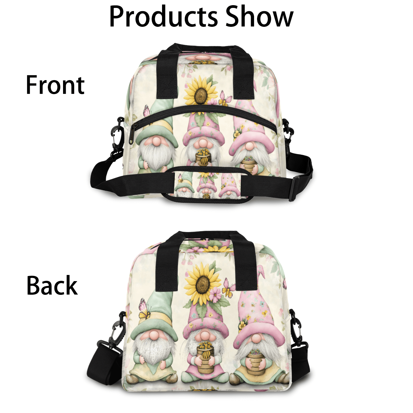 Herdesigns Cute Gnome Spring Summer Insulated Lunch Bag for Women Men Adults Large Reusable Lunch Box Leakproof Portable Cooler Tote Bags with Adjustable Shoulder Strap