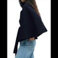 thumbnail image 3 of Ponchos con Mangas de Murciélago para Mujer, Abrigo de Lana con Cuello Alto y Cinturón, Chaqueta Corta de Invierno Marina L, 3 of 7