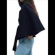 thumbnail image 3 of Ponchos con Mangas de Murciélago para Mujer, Abrigo de Lana con Cuello Alto y Cinturón, Chaqueta Corta de Invierno Marina S, 3 of 7