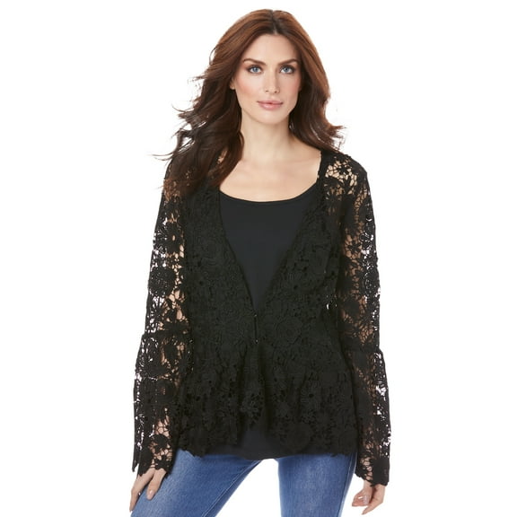 Roaman's Women's Plus Size Bell-Sleeve Lace Jacket