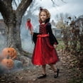 thumbnail image 3 of Virmaxy Toddler Halloween Costume Vampire Dress Red Black Lace Tulle Bell Sleeve with 4 Piece Accessories Set Wand Necklace Bracelet Headband for Party 3T-9T, Red, 3 of 6