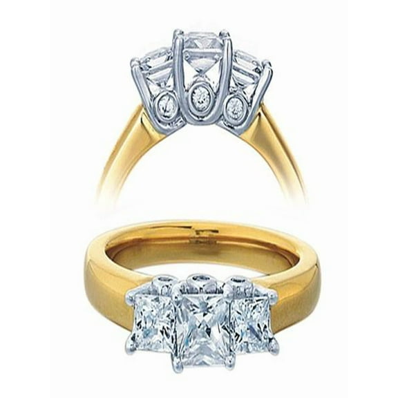 3/4 Carat Three Stone Princess Diamond Trilogy Engagement Ring for Her in yellow Gold