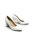 thumbnail image 2 of Burudani Women's High Chunky Heel Pump Closed Toe Block Heels Slip On Dress Pumps Shoes WHITE Size 10, 2 of 9