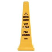Rubbermaid Commercial Four-Sided Caution Wet Floor Yellow Safety Cone 12 1/4 x 12 1/4 x 36h 627677