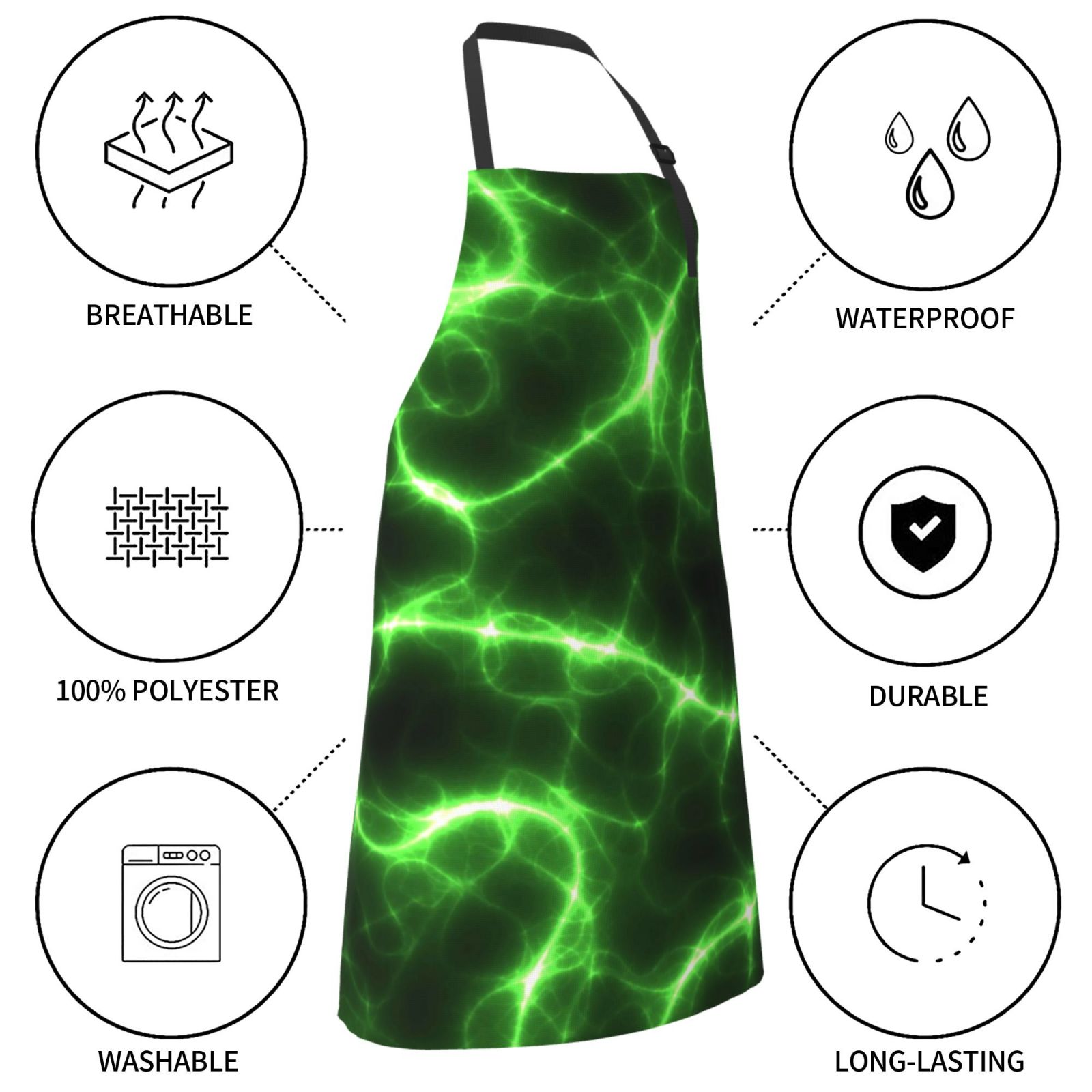 Kdxio Green Lightning Apron with Pockets Adjustable Kitchen Aprons for Men Women Waterproof Aprons for Cooking,Drawing,Crafting, Baking Household Cleaning