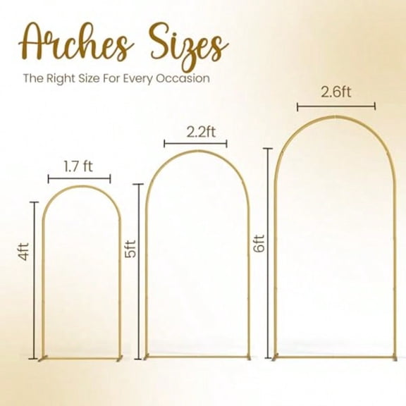 3 Pack Gold Metal Arch Backdrop Stand Set 6FT 5FT 4FT Balloon Stand For Weddings Ceremony Parties And Showers Door Frame Backdrop Stand