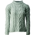 thumbnail image 5 of SAOL Aran Sweater Made in Ireland 100% Premium Merino Wool for Women | Irish Crew Cable Knitted Raglan Pullover | Seafoam Green, 5 of 7