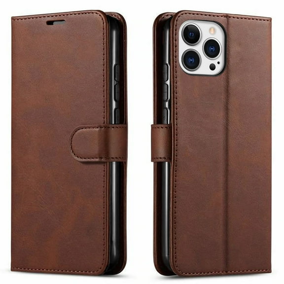 iPhone 12 Pro Max Case,  Included [Tempered Glass Screen Protector], Starshop Premium Leather Wallet Pocket Credit Card Slots-Brown