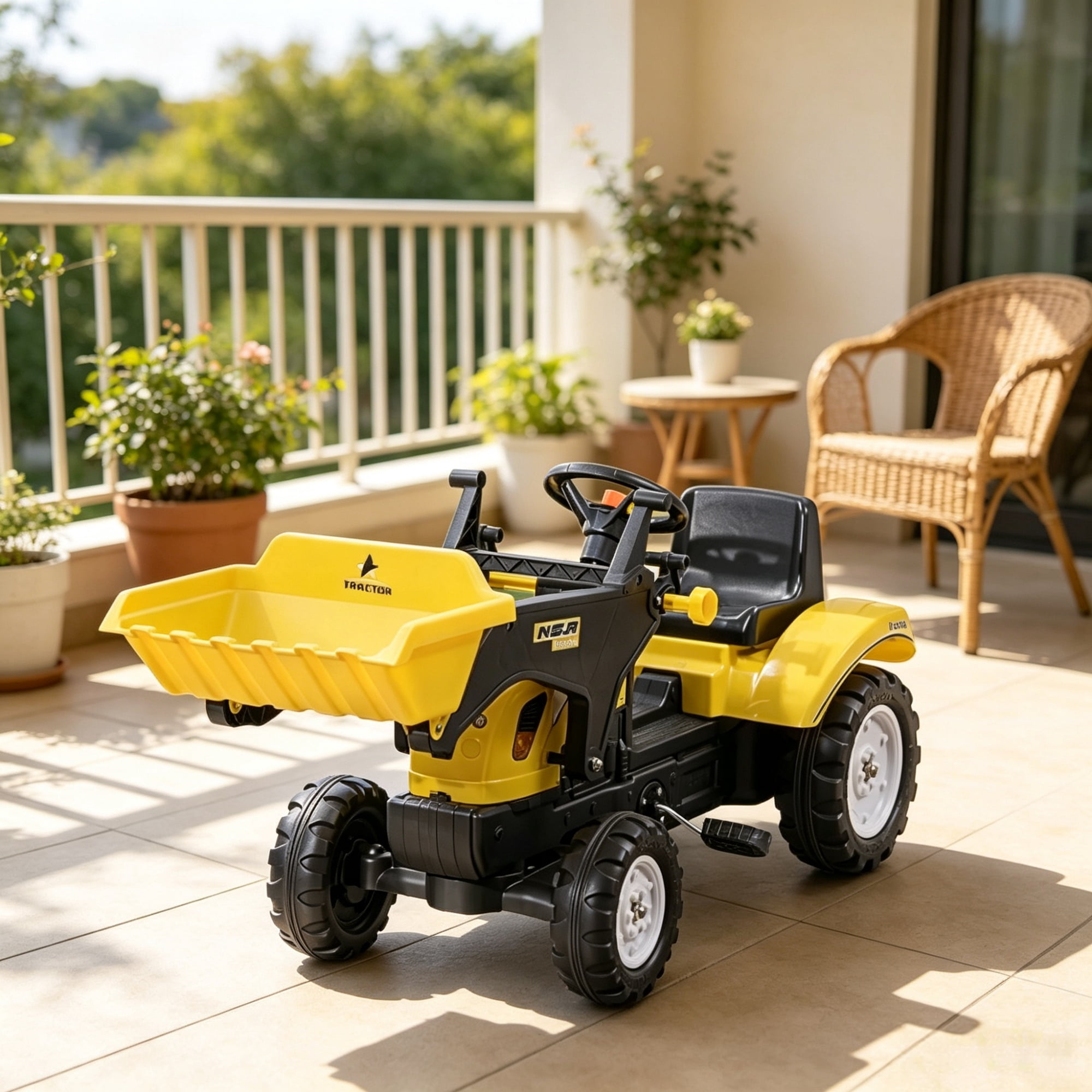 Kids Pedal-Powered Ride-On Excavator Go Kart: with Working Front Loader Digger, Outdoor Play Toy for 3 Year Olds, Yellow