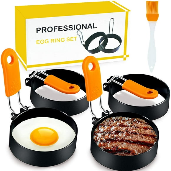 4 Piece Egg Rings for Egg Mcmuffins, Kitchen Non-stick Egg Mold, Fried Eggs Maker and Egg Sandwich Cooker for McMuffin Panini and Pancake