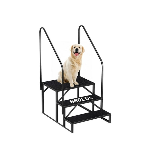 3-Step Heavy-Duty RV Stairs with 2 Handrails, Non-Slip Mats - Portable for Camper, Hot Tub, Porch & Pool (660Lbs Capacity)