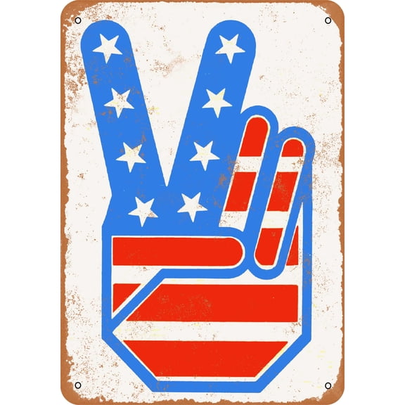 7 x 10 METAL SIGN - 1972 Peace Fingers Flag - Vintage Rusty Look