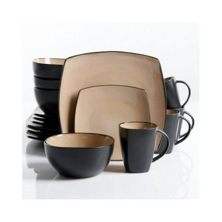 Black Plate And Bowl Set Square Dinnerware Service for 8, Plates Bowls Mugs, 32-Piece Set, Modern Taupe & Black by Gibson Home ()