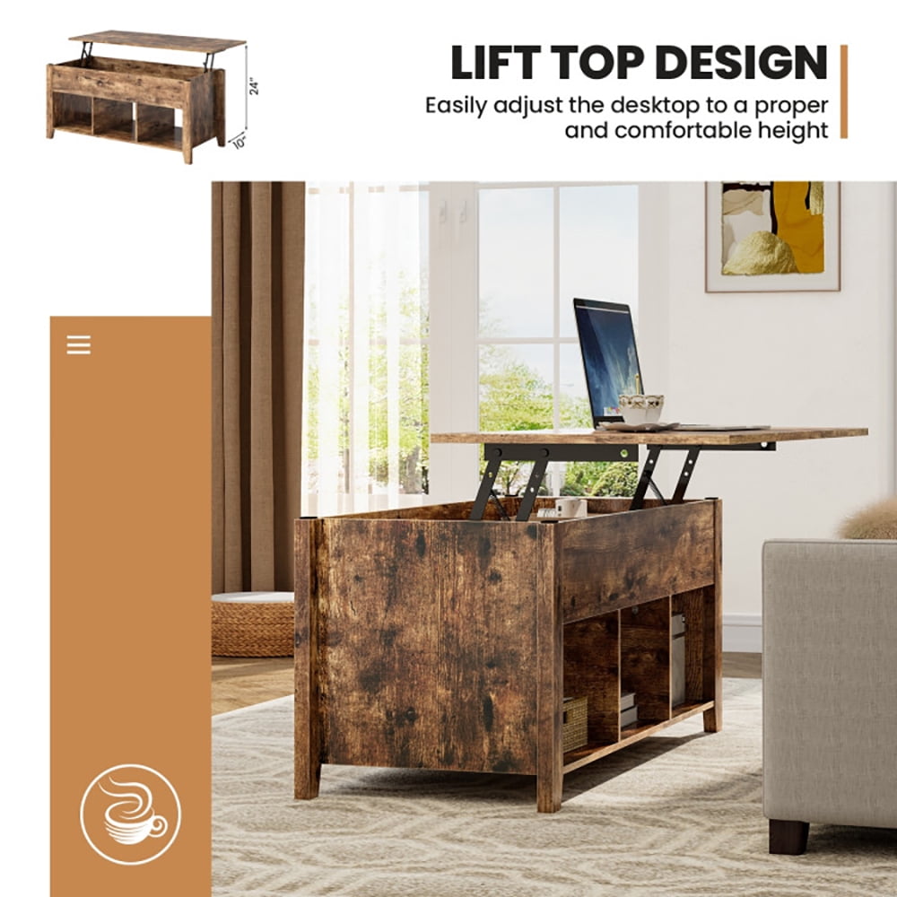 Finihen Coffee Table, Lift Top Coffee Table with Storage Lower Shelf, for Living Room, Reception Room, Office, Brown Finihen Coffee Table, Lift Top Coffee Table with Storage Lower Shelf, for Living Room, Reception Room, Office, Brown