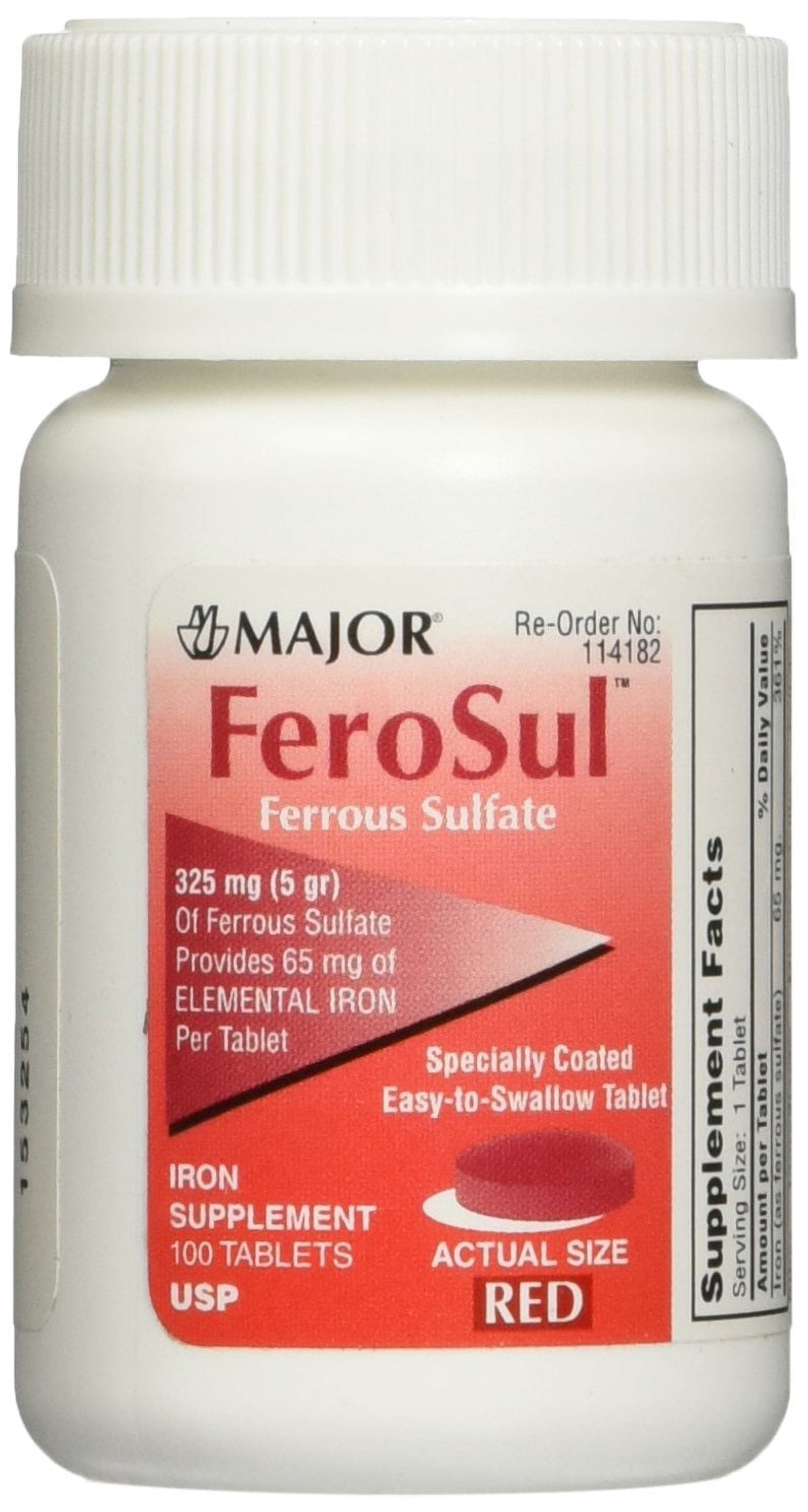 Major Ferosul Ferrous Sulfate 325mg 100 Red Tablets (Pack of 3)
