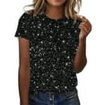 thumbnail image 4 of Wuxian Women Sequins Tshirt Glitter Sparkle Loose Fit Short Sleeve Round Neck Stylish Casual Carnival Party Night Clubwear T Shirt Top Dailywear,Black,S, 4 of 5