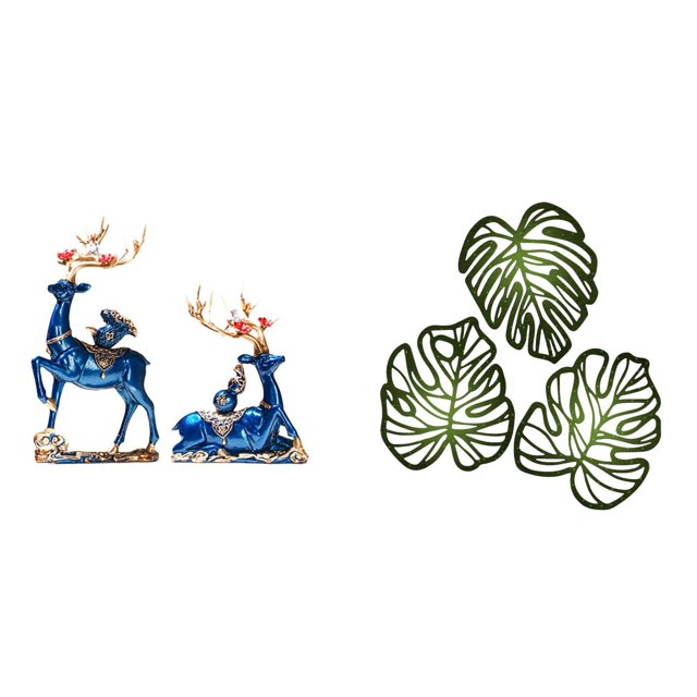 Escultura de ciervo, estatua de reno, figuras de resina, adorno de madera, placa de pared con hojas de palma, arte de pared tropical, decoración de la