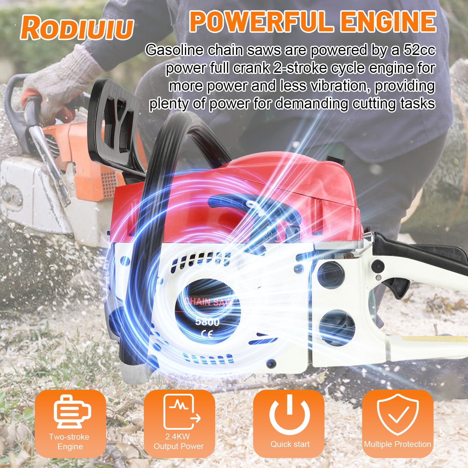 Fompes Gas Chainsaw 20'' 2-Stroke 58CC Cordless Handheld Chainsaw for Farm Garden Ranch Cutting Wood/Firewood