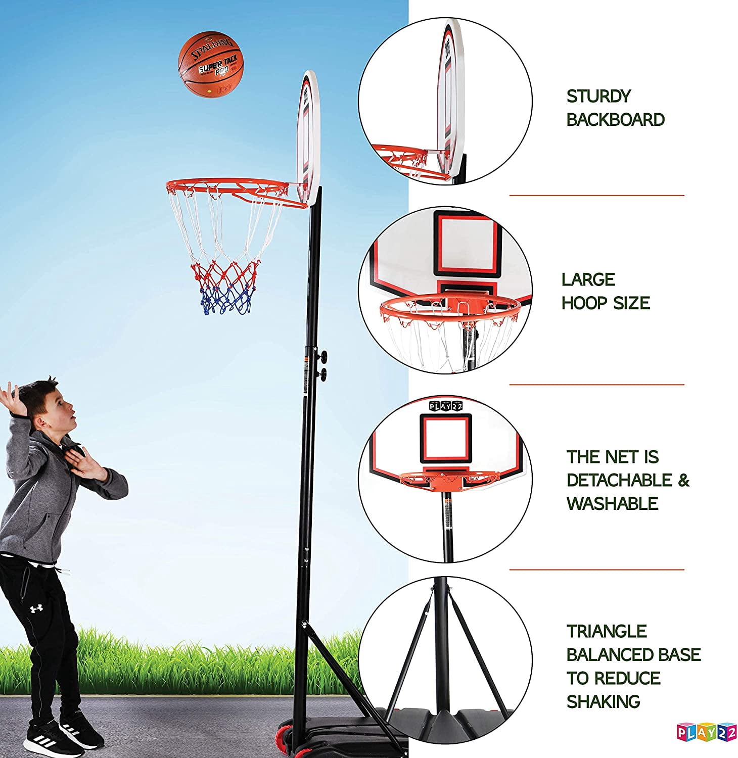 QHTER Kids Adjustable Basketball Hoop Height 5-7 FT - Portable Basketball Goals for Kids Teenagers Youth and Adults with Stand & Backboard Wheels Fillable Base - Great Indoor Outdoor Play