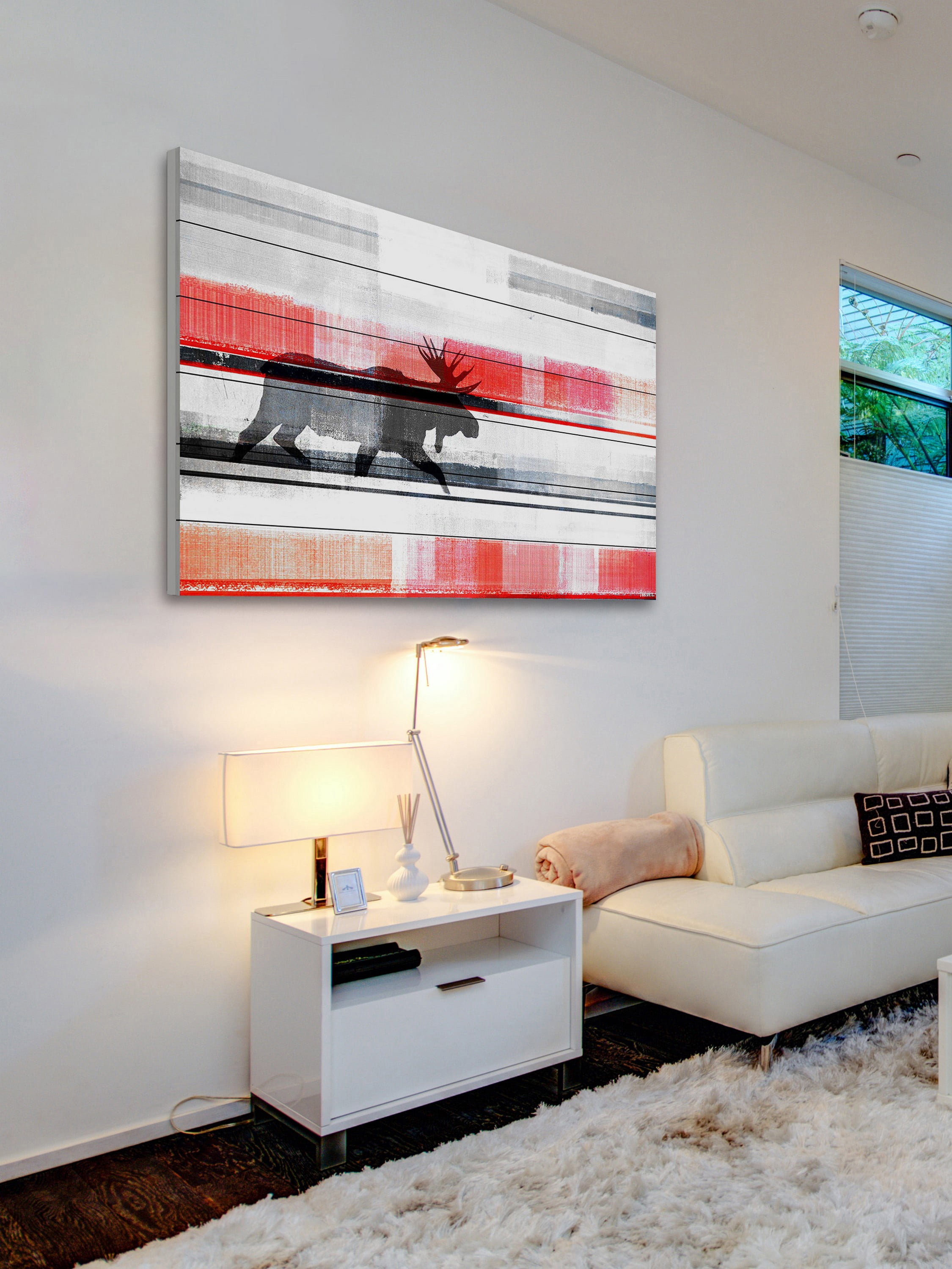 Parvez Taj Lone Moose White Wood Wall Art, 20" x 30"