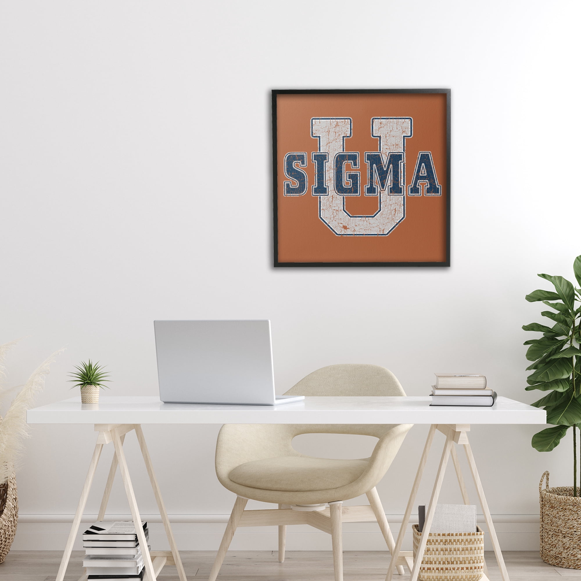 Stupell Industries Sigma University on Brown Black Framed Giclee Art, design by Grotto Studios