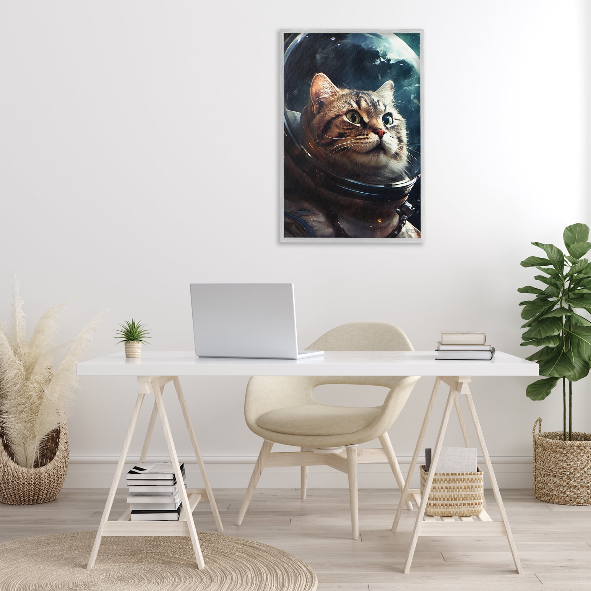 Stupell Industries Amazed Astronaut Cat Animals & Insects Painting Gray Framed Art Print Wall Art, 20 x 30
