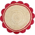 thumbnail image 2 of 2 Ft Round Red & Natural Jute Premium Scalloped Jute Rug – Handcrafted Natural Braided Carpet for Living Room, Bedroom, Entryway – Boho Home Decor, 2 of 5