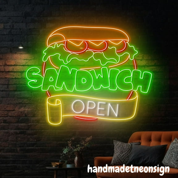 Handmadetneonsign Sandwich Open Neon Sign, Fast Food Led Sign, Restaurant Decor, Kitchen Wall Decor 71699