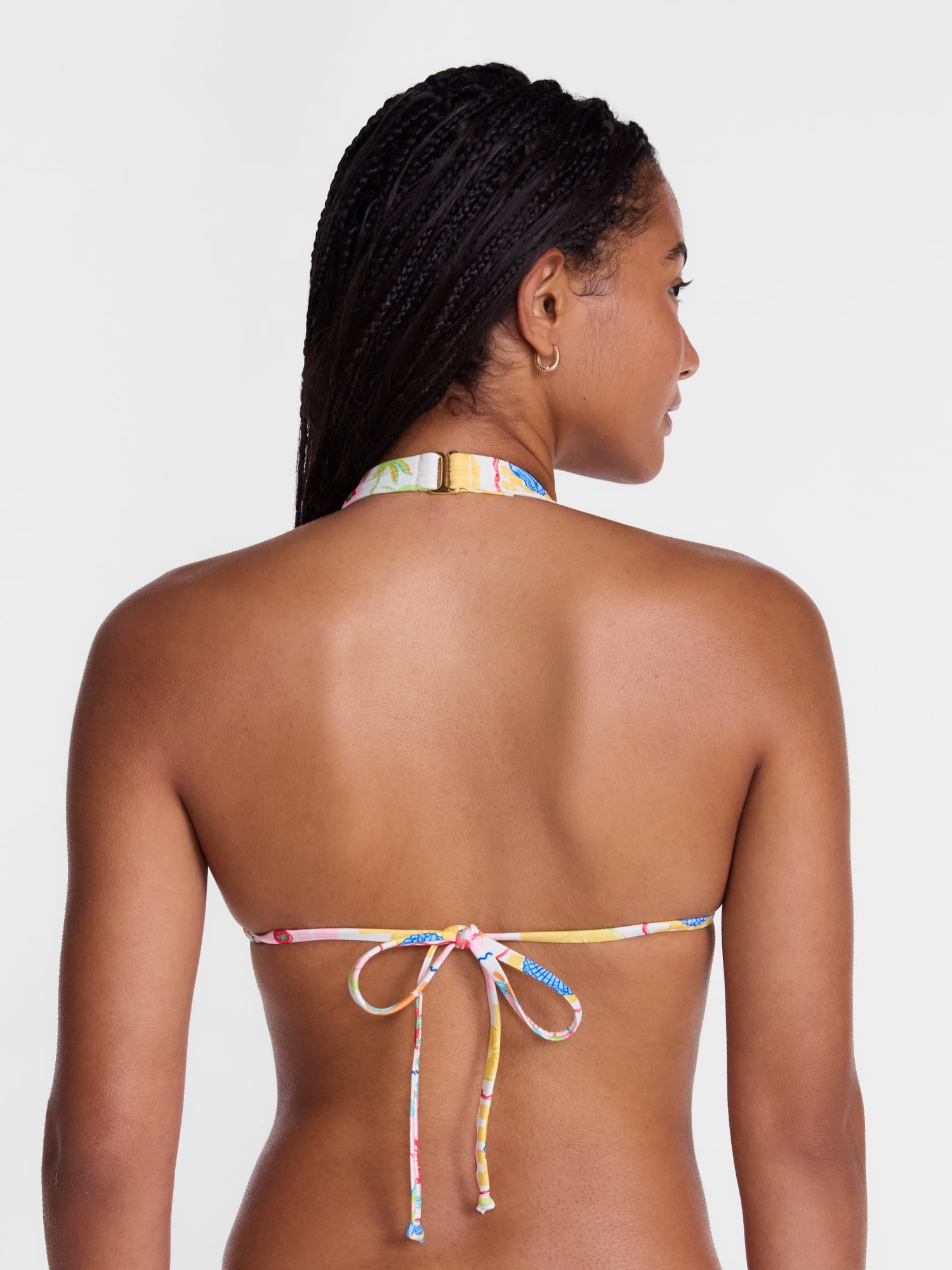 No Boundaries Multi Fruit Print Halter Bikini Swim Top, Women's XXS-XXL