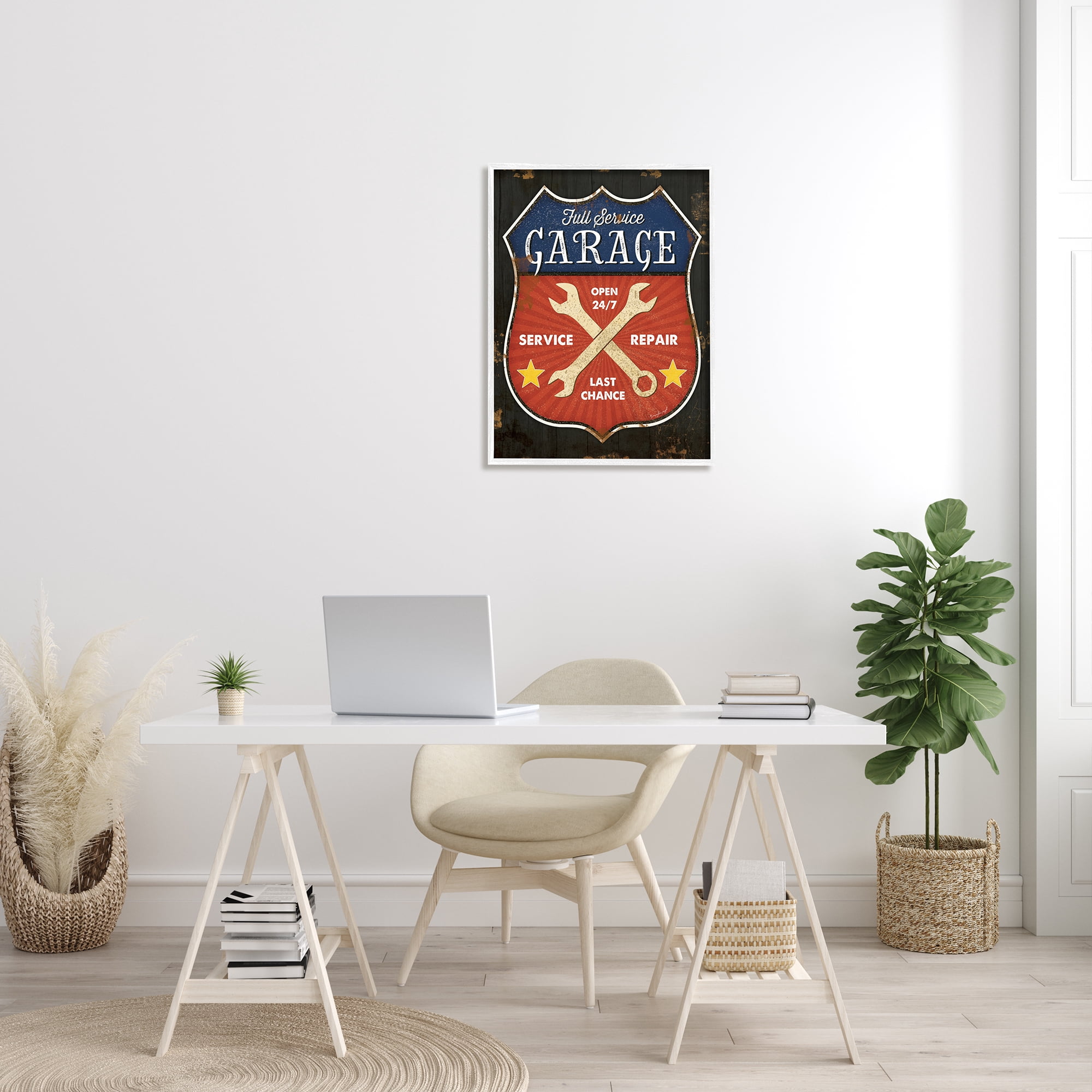 Stupell Industries Full Service Garage Sign Rustic Americana Highway Symbol, 24 x 30, Designed by Jennifer Pugh