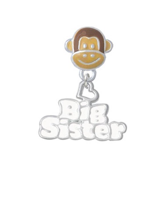 White ''Big Sister'' with Heart - Monkey Face Charm Bead
