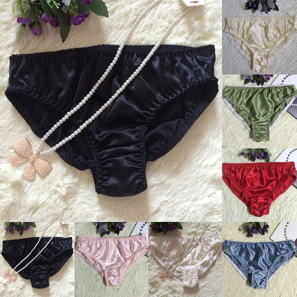 BUYISI Sexy Shiny Solid Underwear Soft Thongs Briefs Women Silk Panties  Breathable Light skin L 