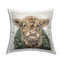 Stupell Industries Calf with Holiday Wreath Decorative Printed Throw Pillow, 18 x 18